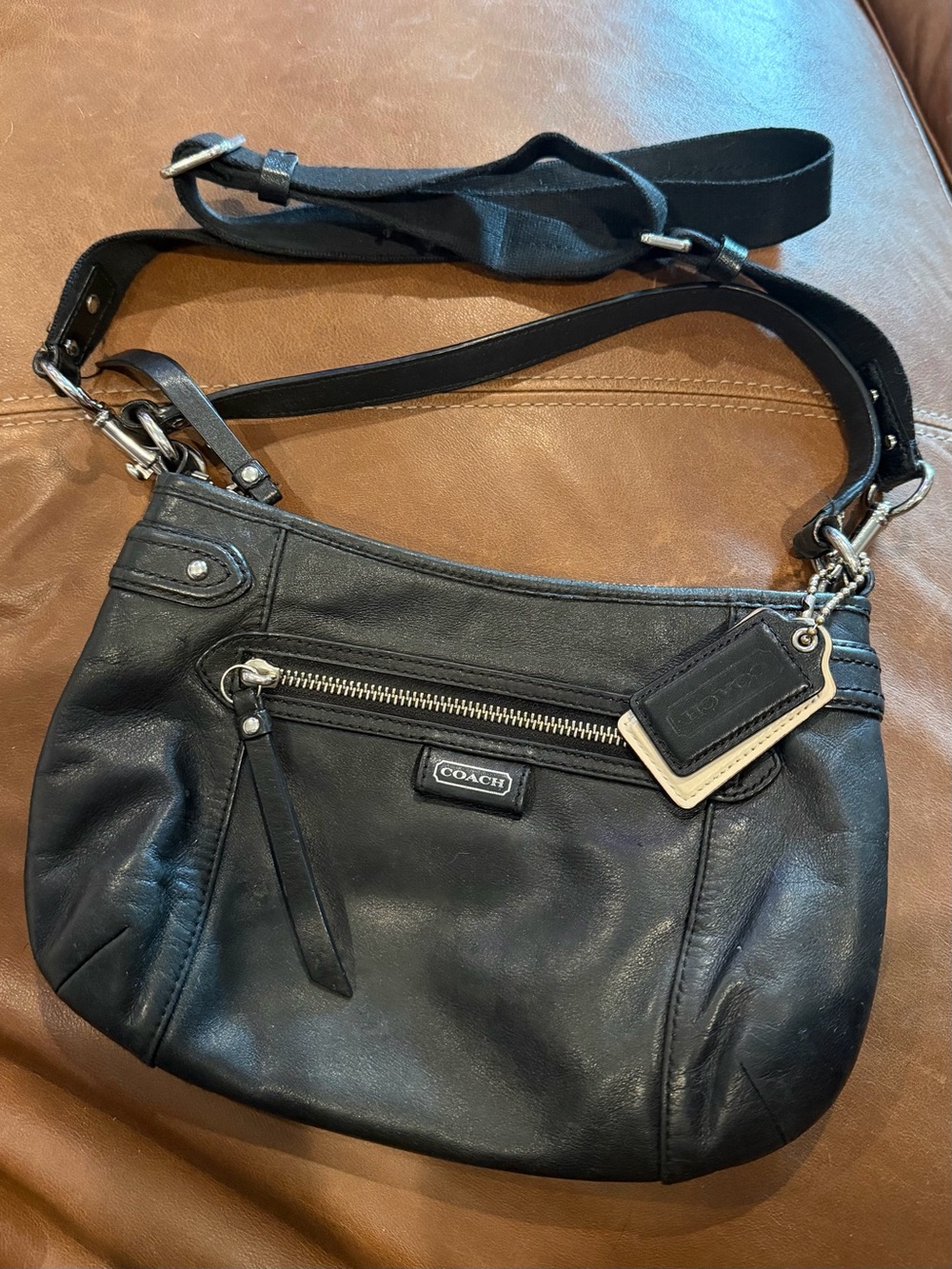 Coach Black Leather Shoulder Bag with Silver Hardware